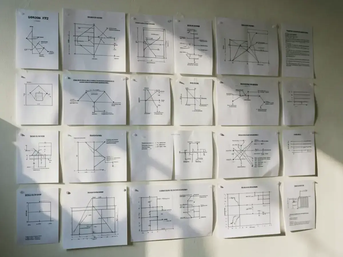 Architecture wall covered with service diagrams