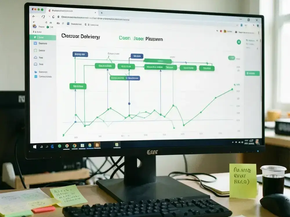 Continuous delivery pipeline displayed on a large screen